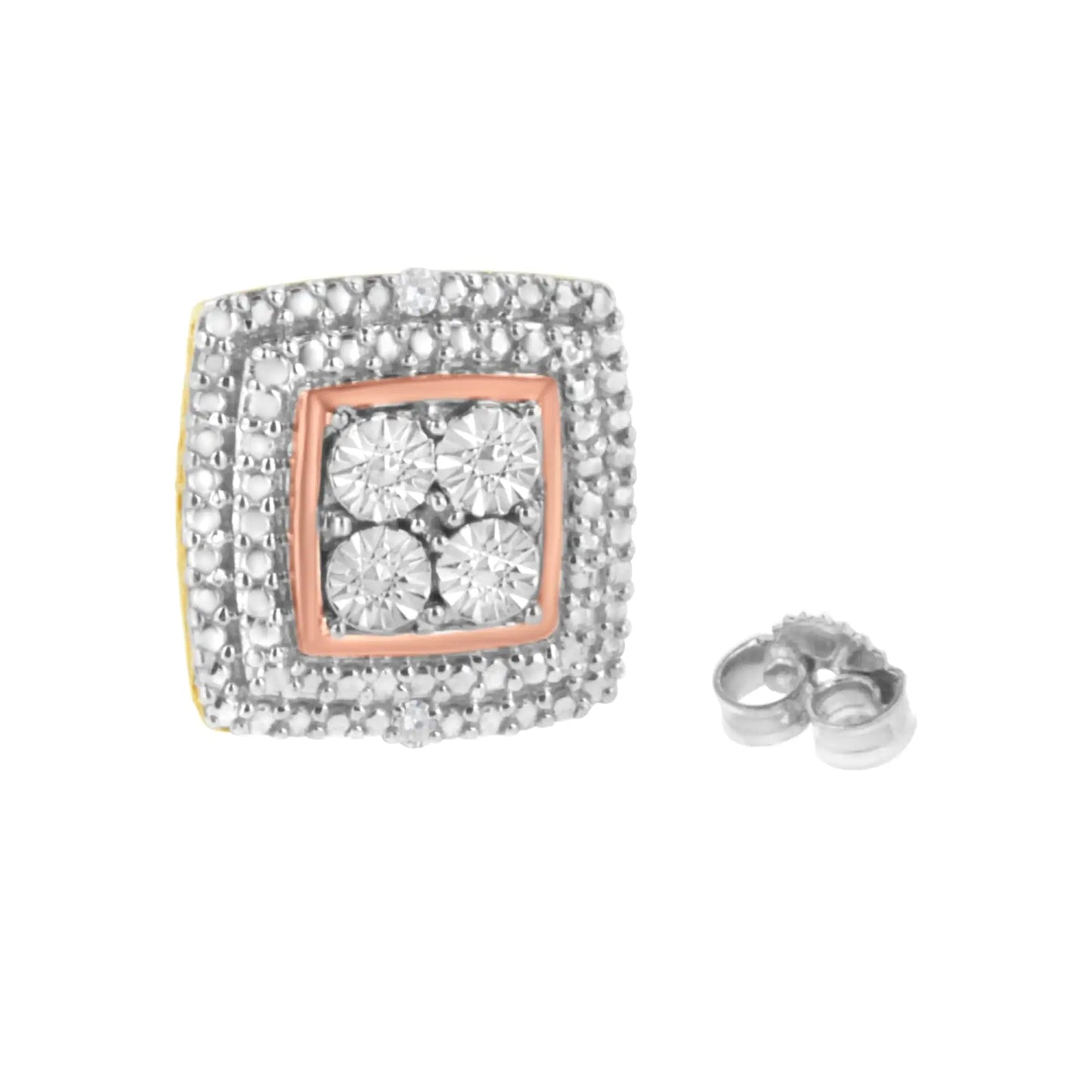 .925 Sterling Silver Diamond Accented Square Shaped Milgrain Stud Earrings (I-J Clarity, I3 Color)