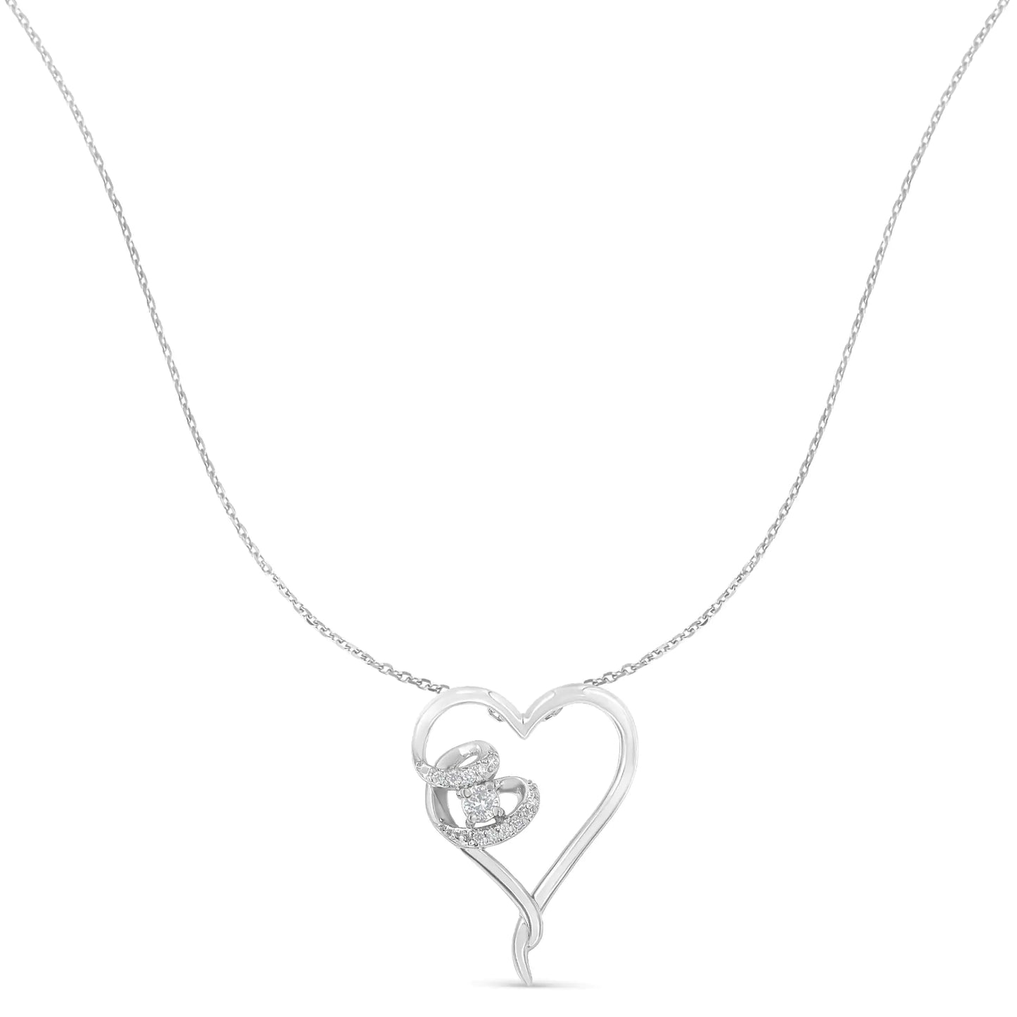 .925 Sterling Silver 1/10 cttw Diamond Heart Pendant Necklace (H-I, I1-I2)