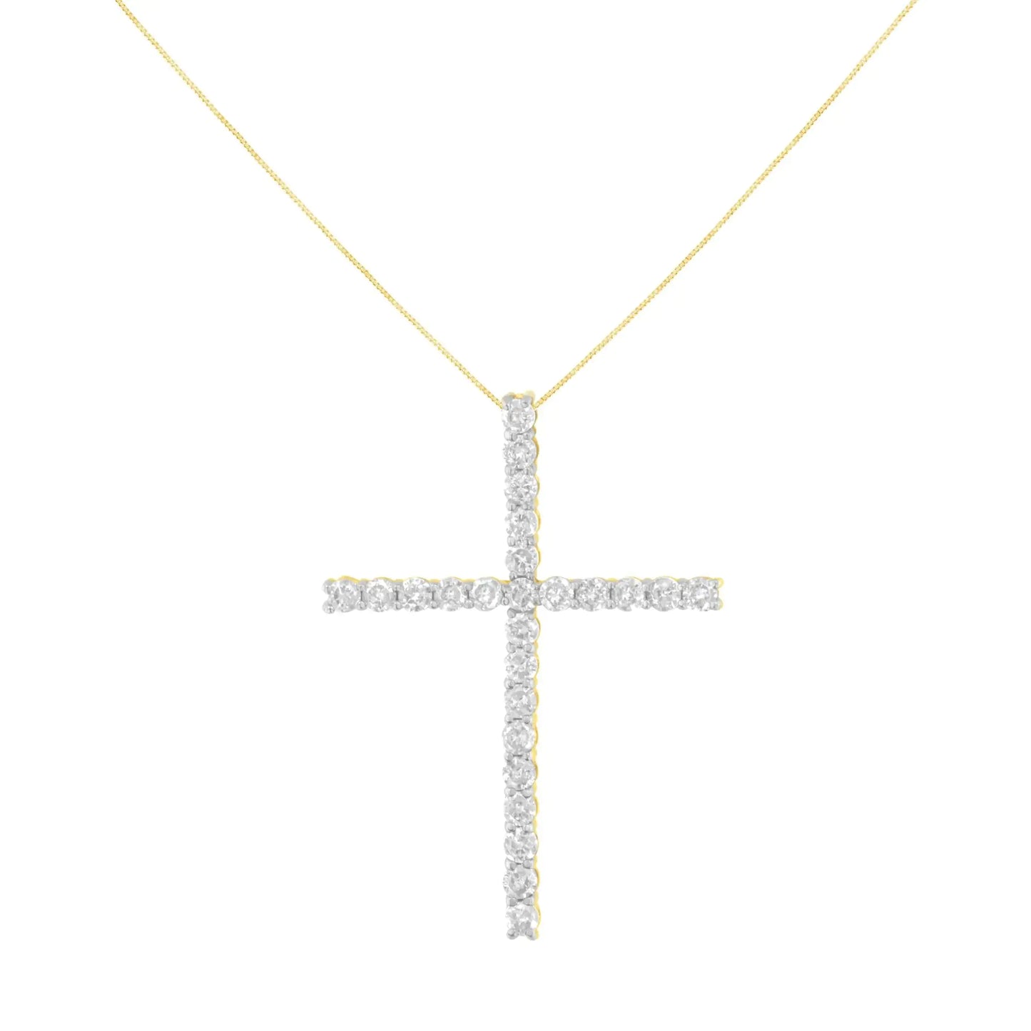 .925 Sterling Silver 2.0 Cttw Round Shape Diamond 1-1/4" Cross Pendant with Box Chain Necklace (I-J Color, I1-I2 Clarity) - 18"