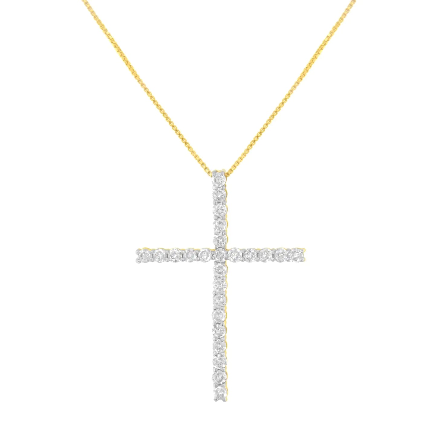 .925 Sterling Silver 2.0 Cttw Round Shape Diamond 1-1/4" Cross Pendant with Box Chain Necklace (I-J Color, I1-I2 Clarity) - 18"