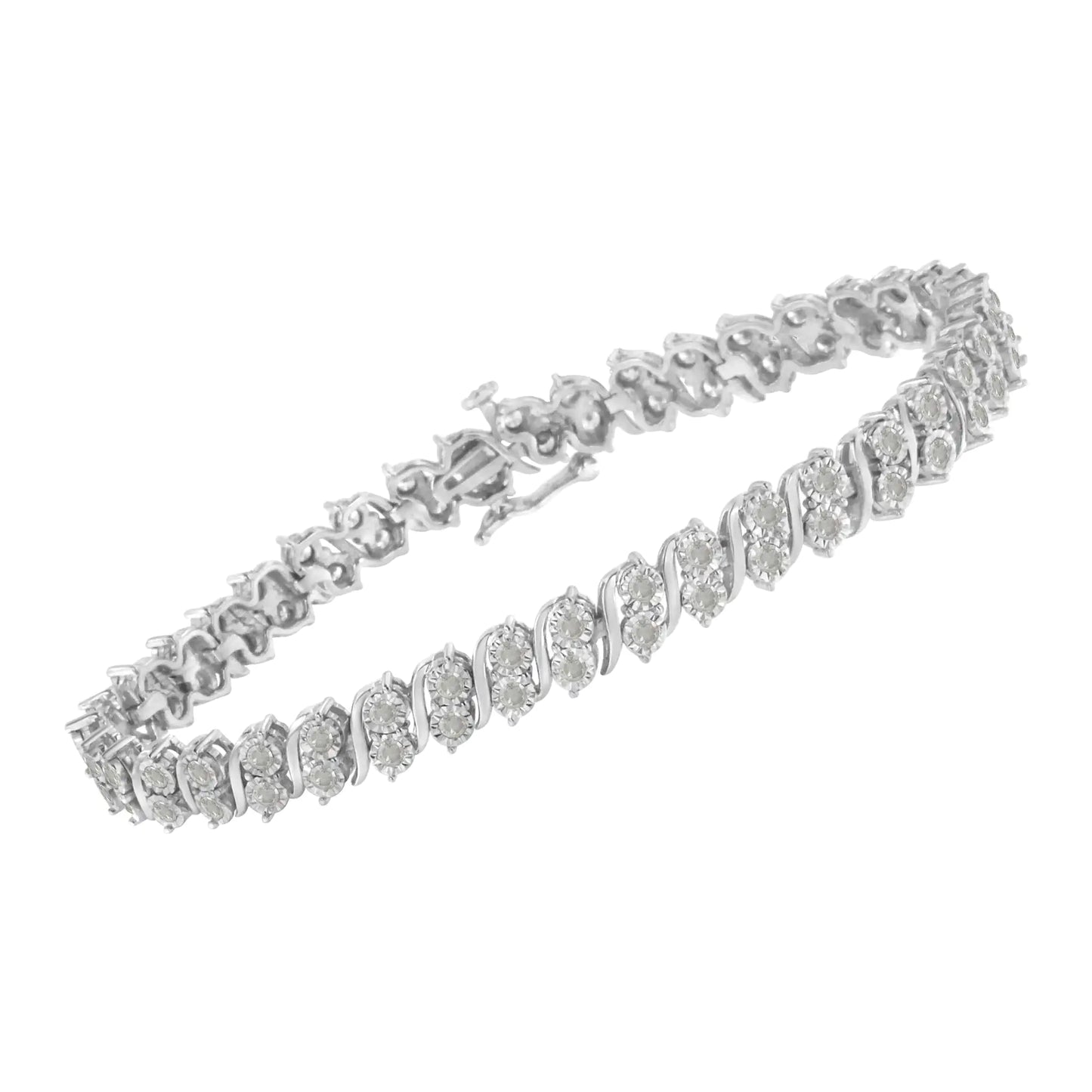 .925 Sterling Silver 2.0 Cttw Diamond S- Link Tennis Bracelet (I-J Color, I3 Clarity) - 7”