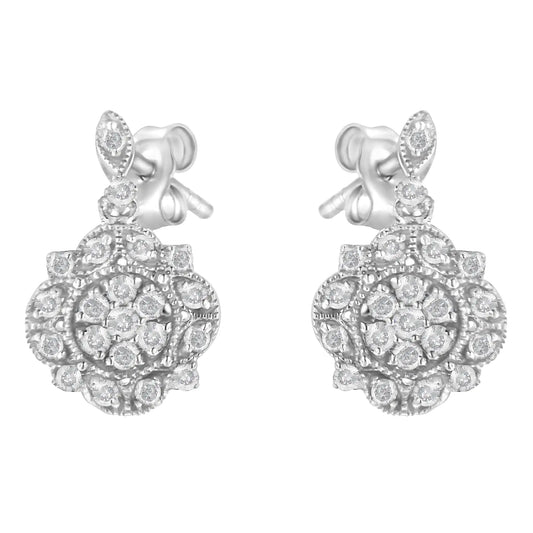 .925 Sterling Silver 1/2 Cttw Diamond Dangle Miligrain Earring (I-J Color, I2-I3 Clarity)