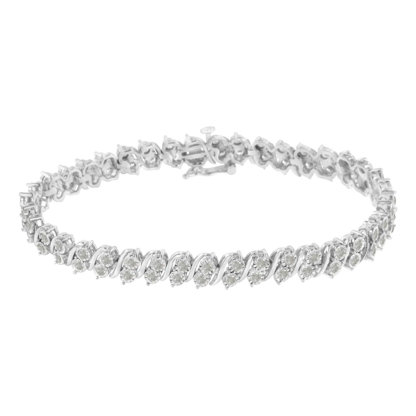 .925 Sterling Silver 2.0 Cttw Diamond S- Link Tennis Bracelet (I-J Color, I3 Clarity) - 7”