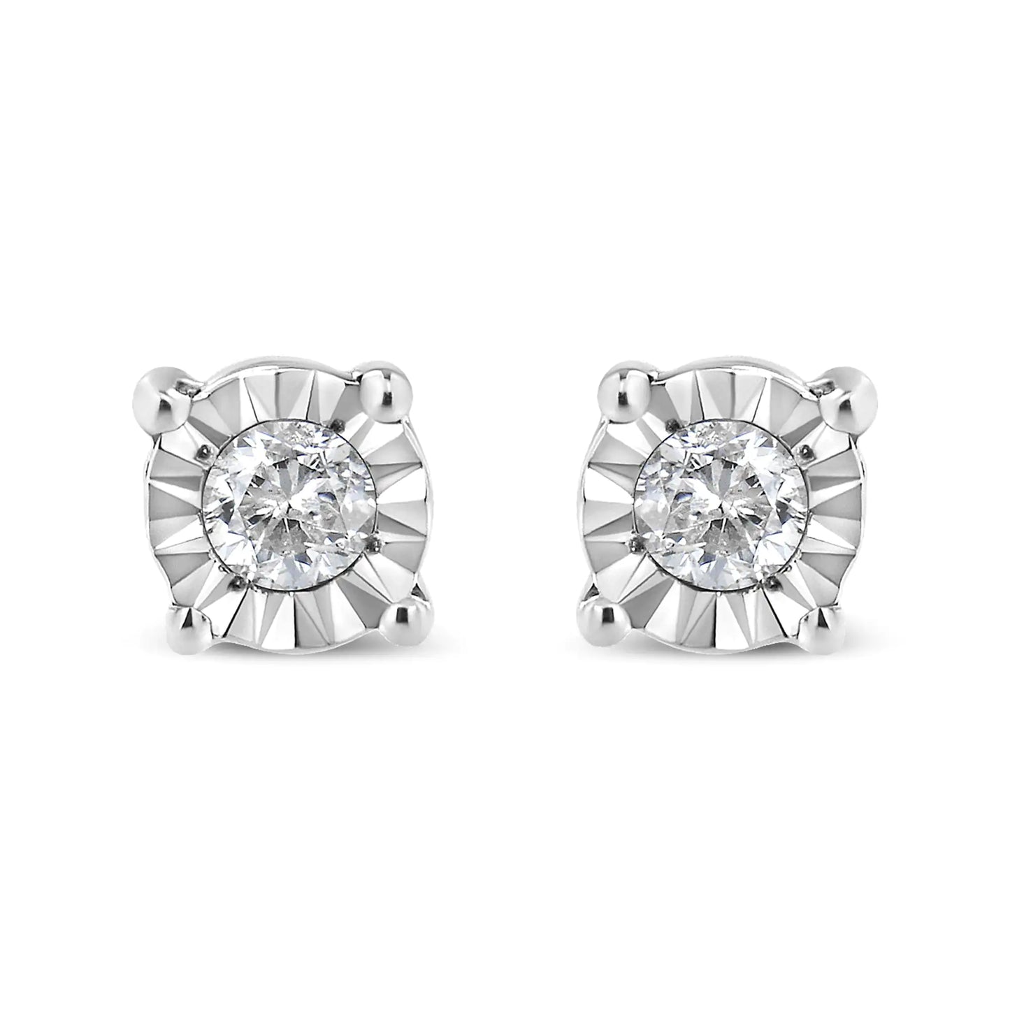 .925 Sterling Silver 1/10 Cttw Round Brilliant-Cut Diamond Miracle-Set Stud Earrings